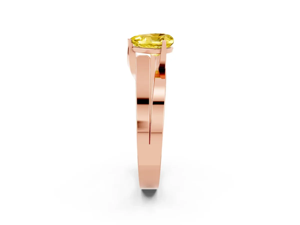 Modern Tension Set Heart Cut Yellow Sapphire Solitaire Wide Band Ring Rose gold
