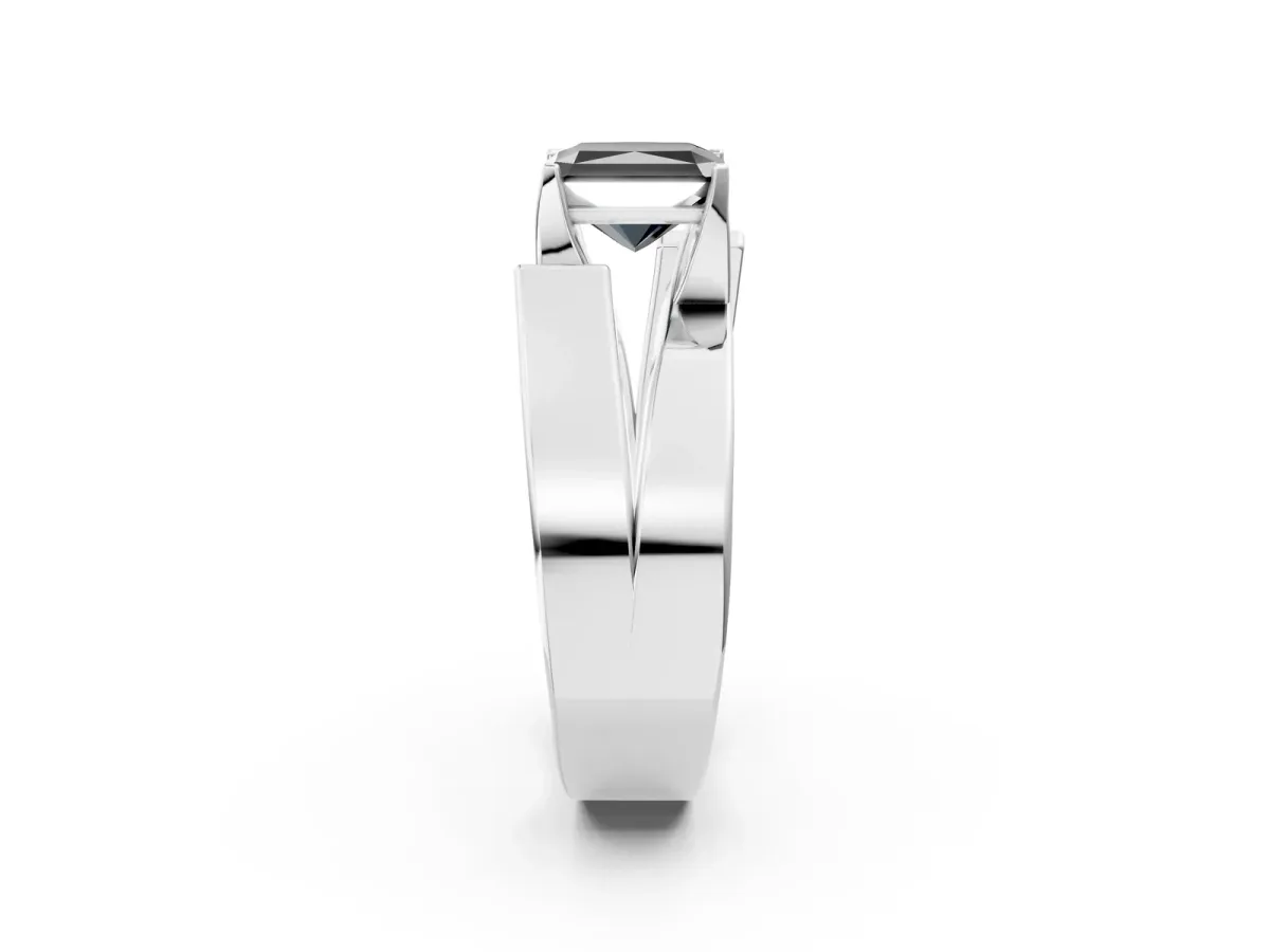 Fancy Black Modern Tension Set Radiant Cut Diamond Solitaire Wide Band Ring Platinum