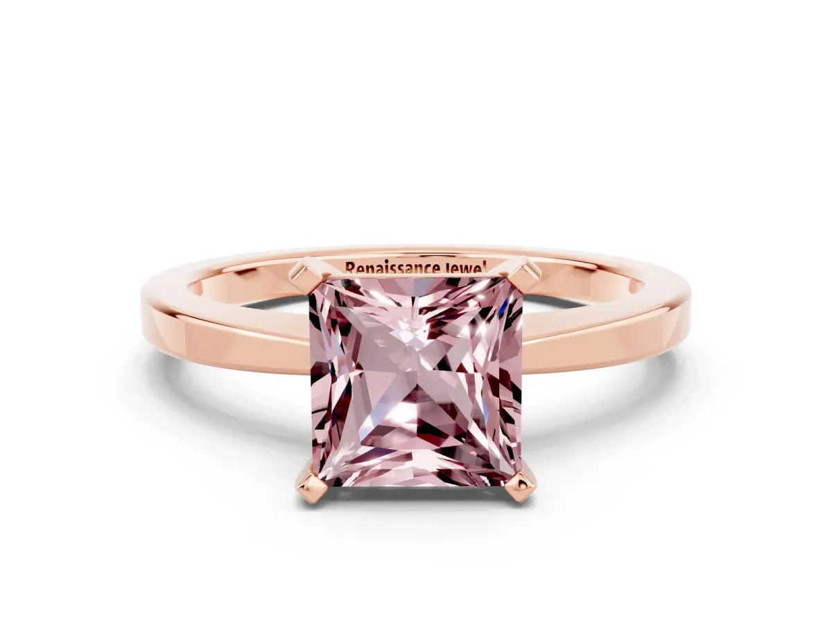 Princess Cut Morganite Solitaire Engagement Ring with Classic Band and Four-Prong Setting Rose gold