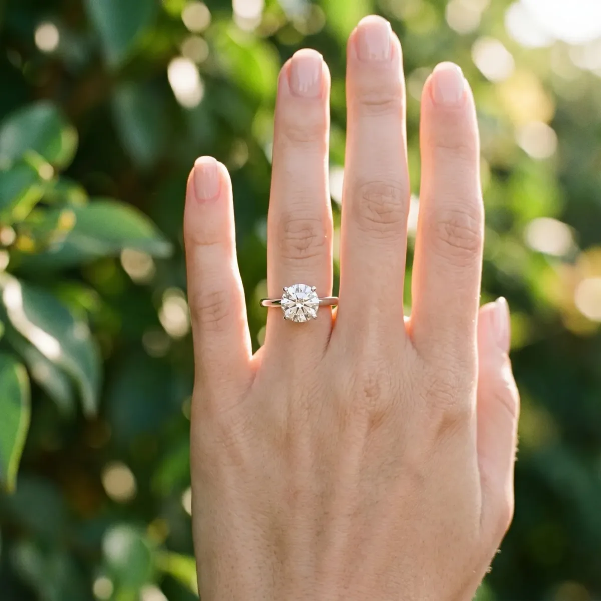 Round Cut Solitaire Diamond Ring with Prong Setting and Plain Band Platinum