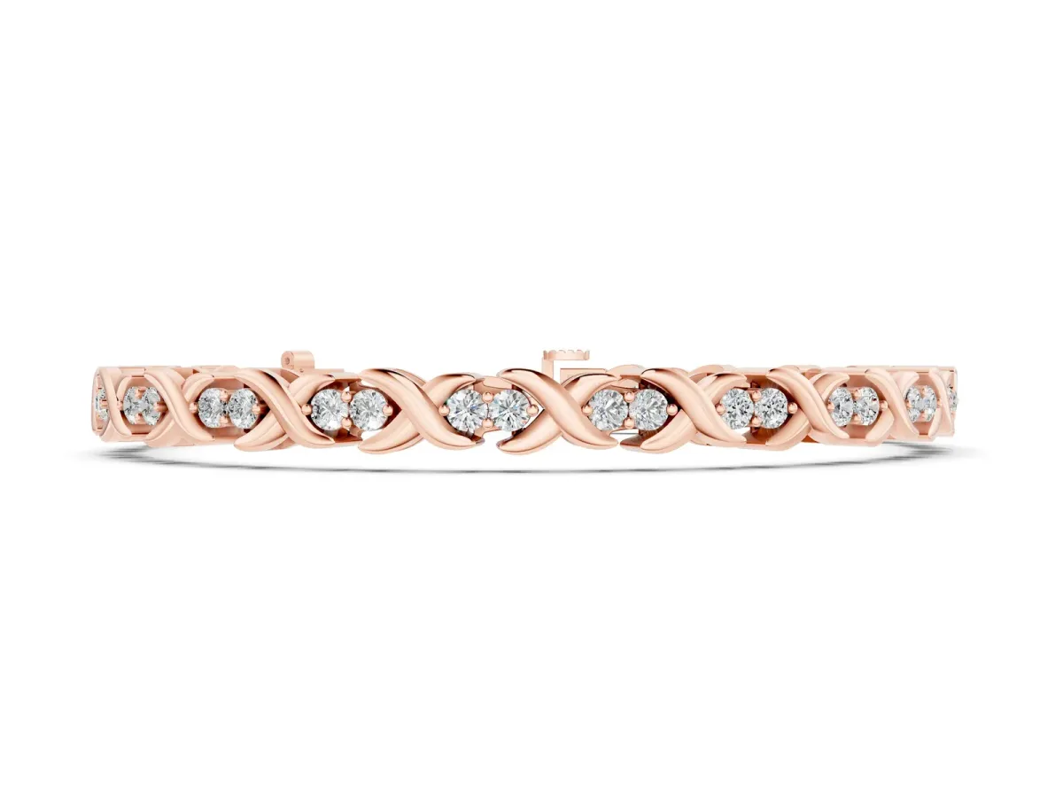 Round Diamond Tennis Bracelet with X-Link Band and Prong Setting Rose gold