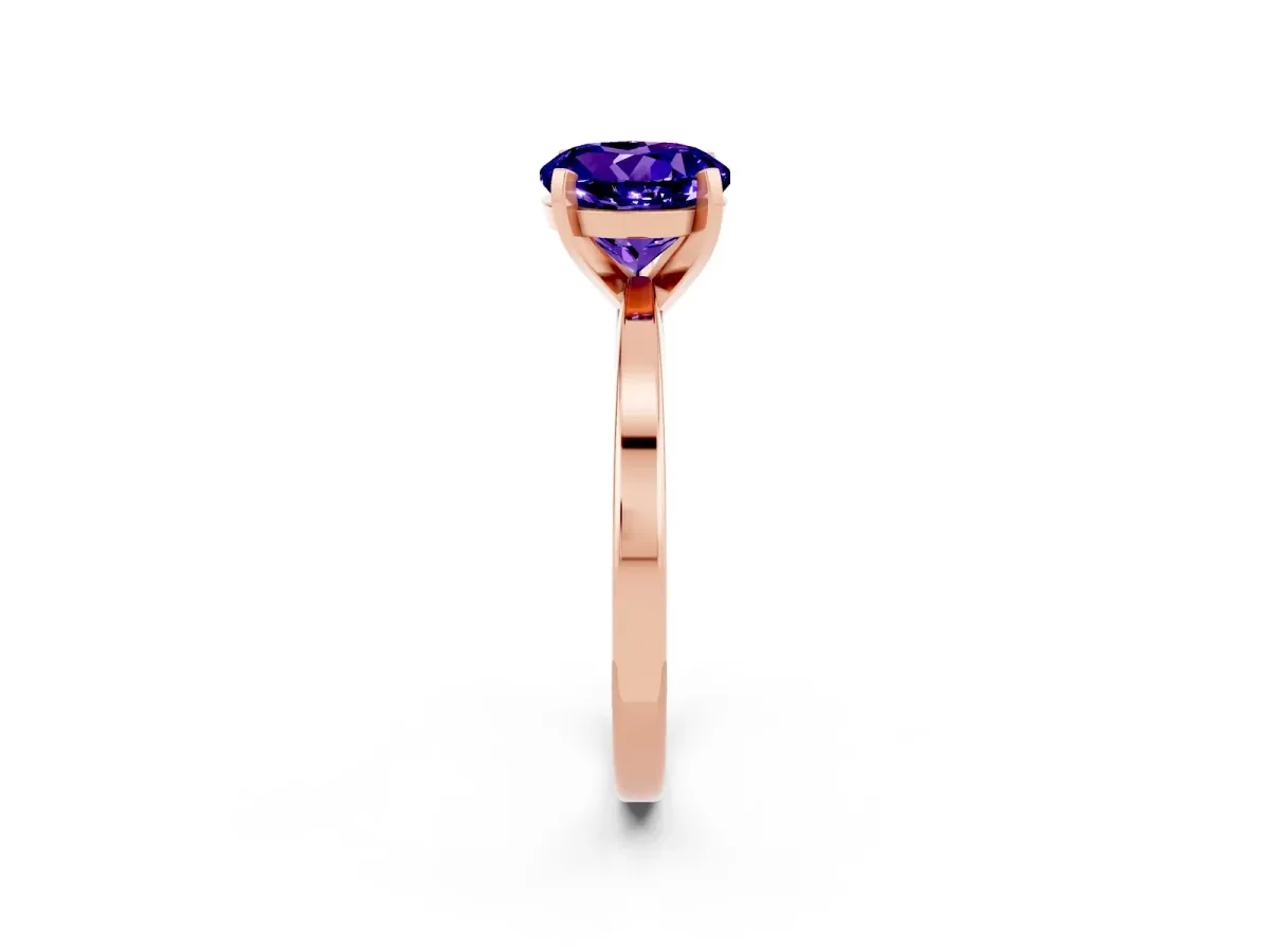 Round Cut Tanzanite Solitaire Engagement Ring with Classic Band and Four-Prong Setting Rose gold