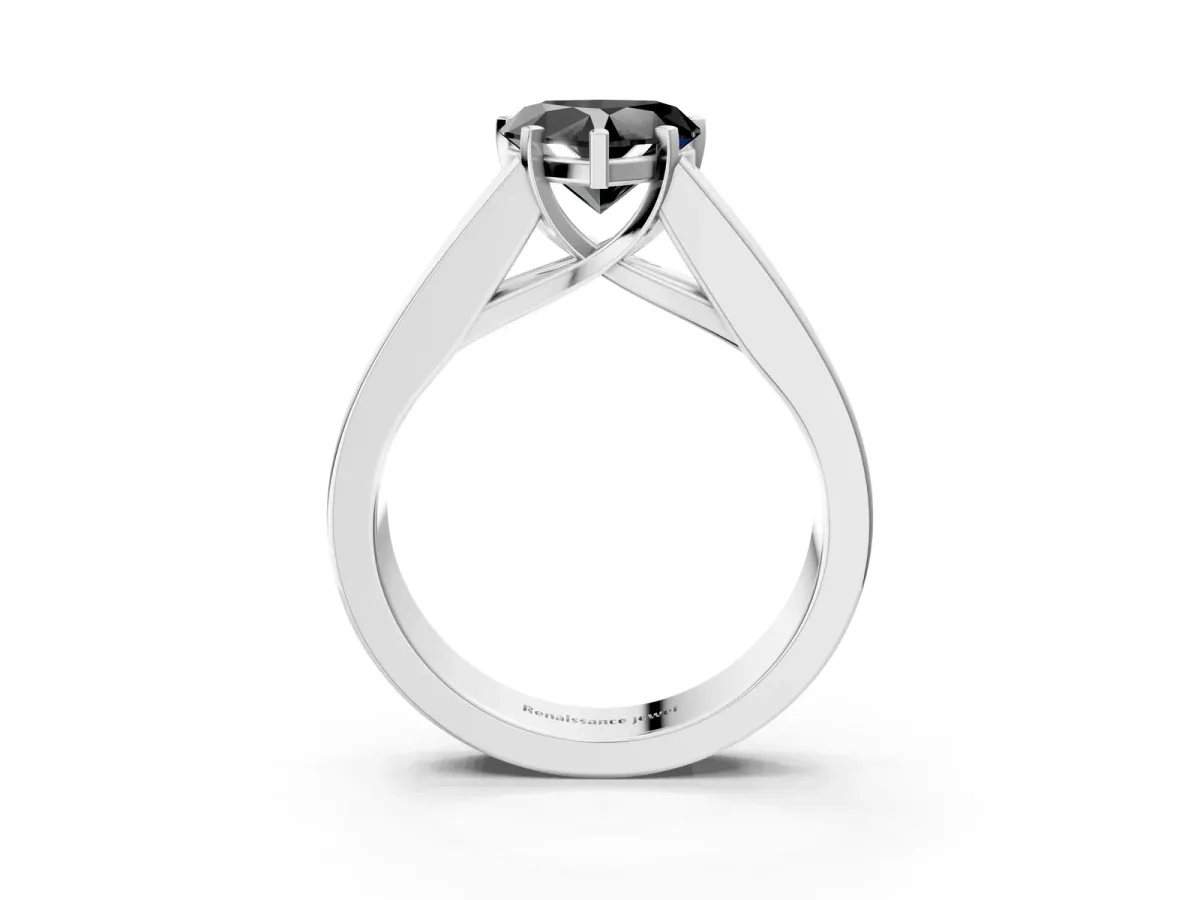 Fancy Black Heart Cut Cut Channel Set Solitaire Ring with Four-Prong Setting White gold