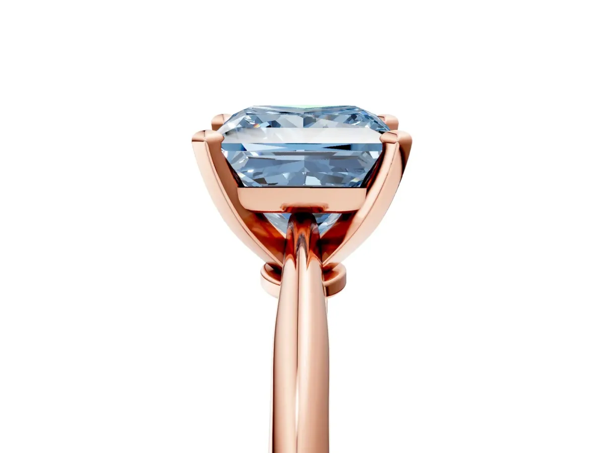 Fancy Blue Princess Cut Diamond Solitaire Engagement Ring with Classic Band and Four-Prong Setting Rose gold
