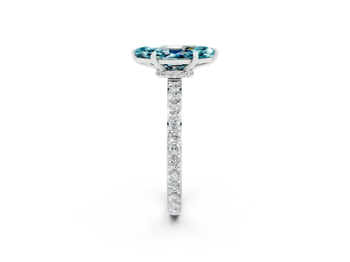 Marquise Cut Blue Topaz Solitaire Engagement Ring with Pavé Band and Four-Prong Setting White gold