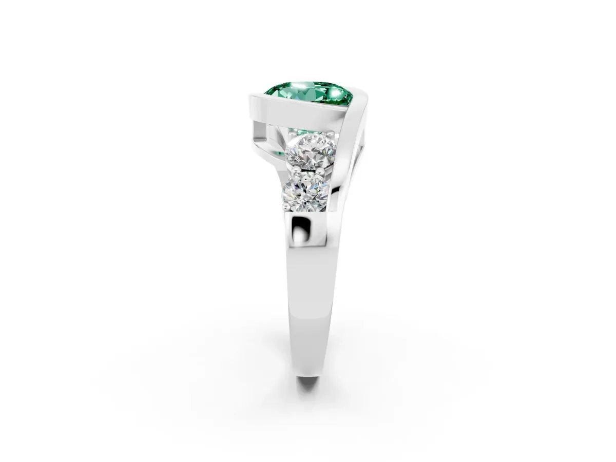 Bezel Set Round Cut Green Sapphire Bypass Ring with Round Accents Silver