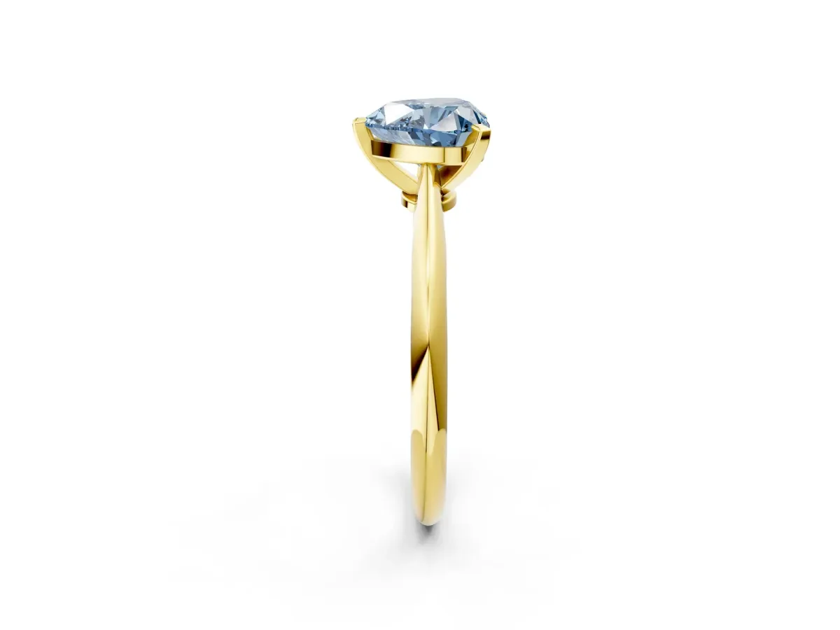 Fancy Blue Heart Cut Diamond Solitaire Engagement Ring with Classic Band and Four-Prong Setting Yellow gold