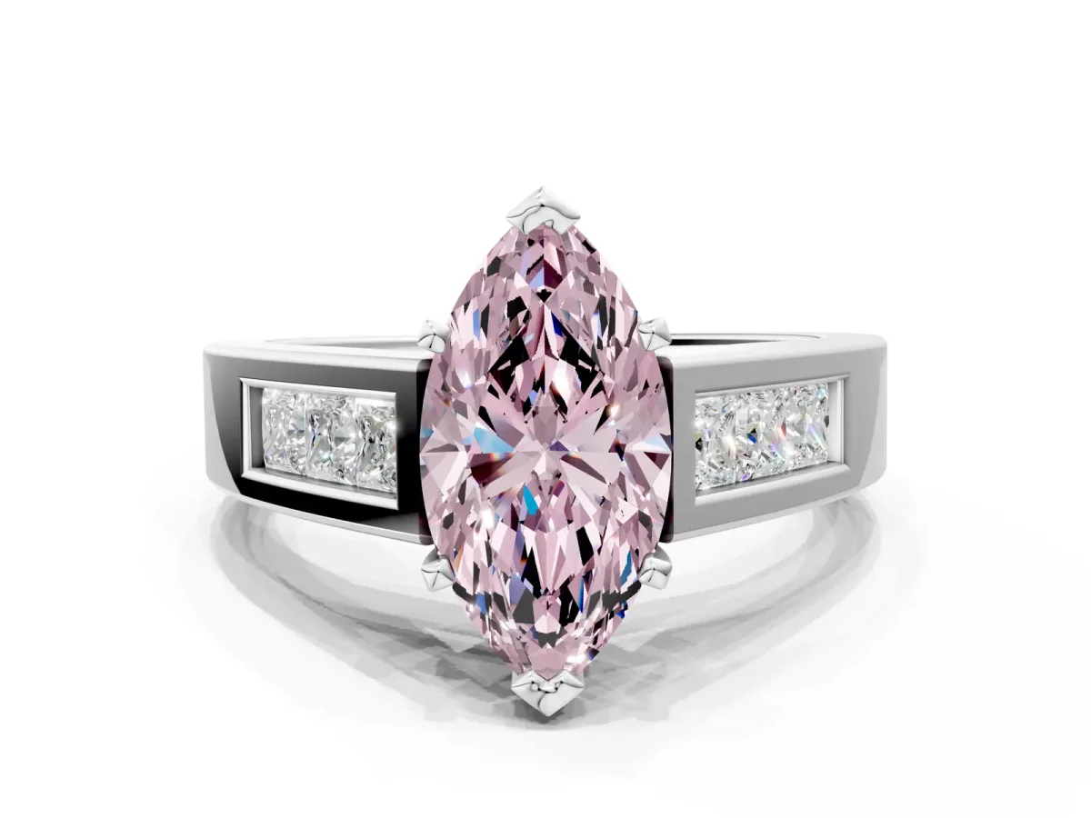 Fancy Pink Marquise Cut Cut Channel Set Solitaire Ring with Four-Prong Setting Silver