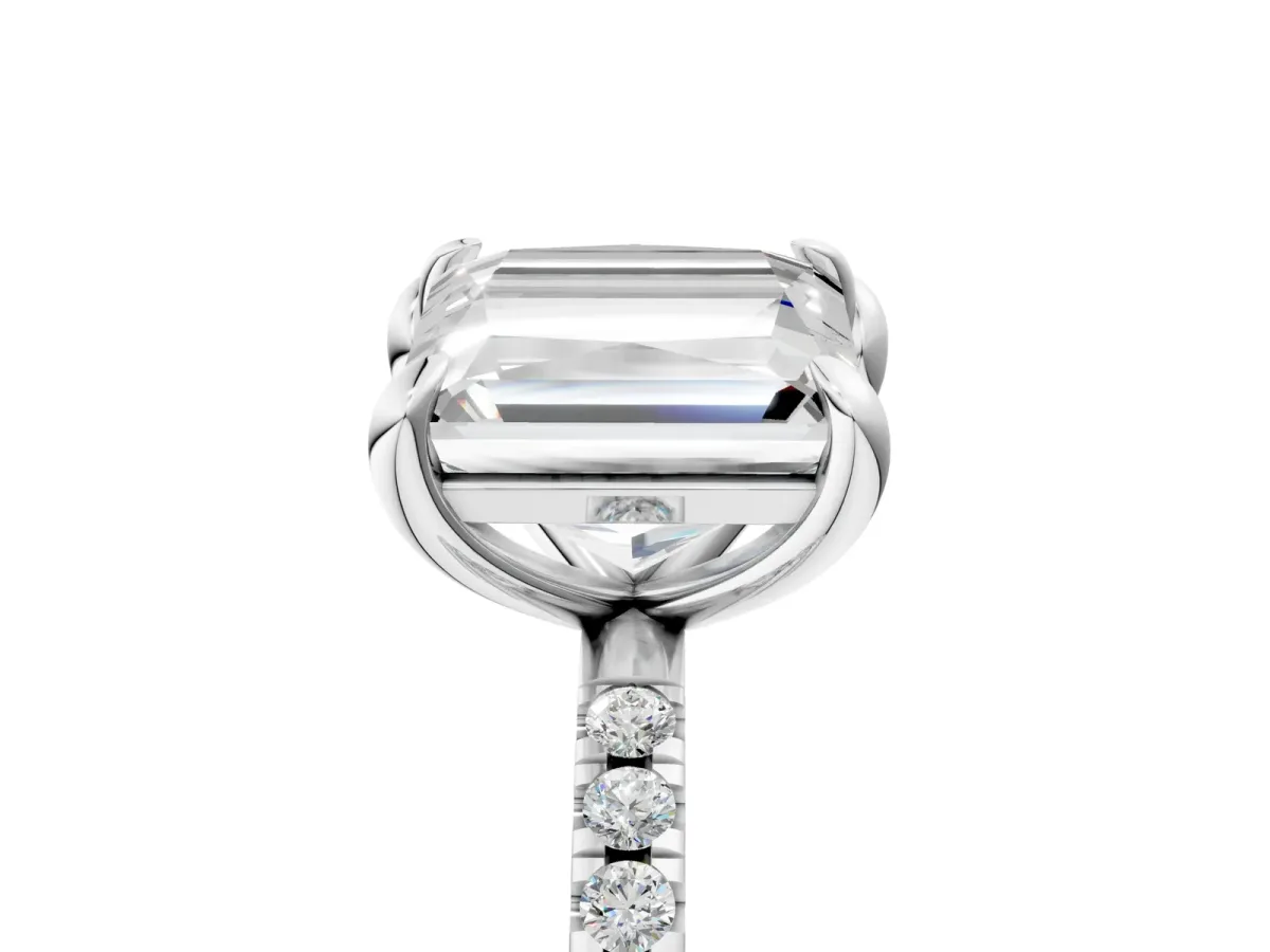 Emerald and Princess Toi Moi Ring with Prong Setting and Micro Pave Band Silver