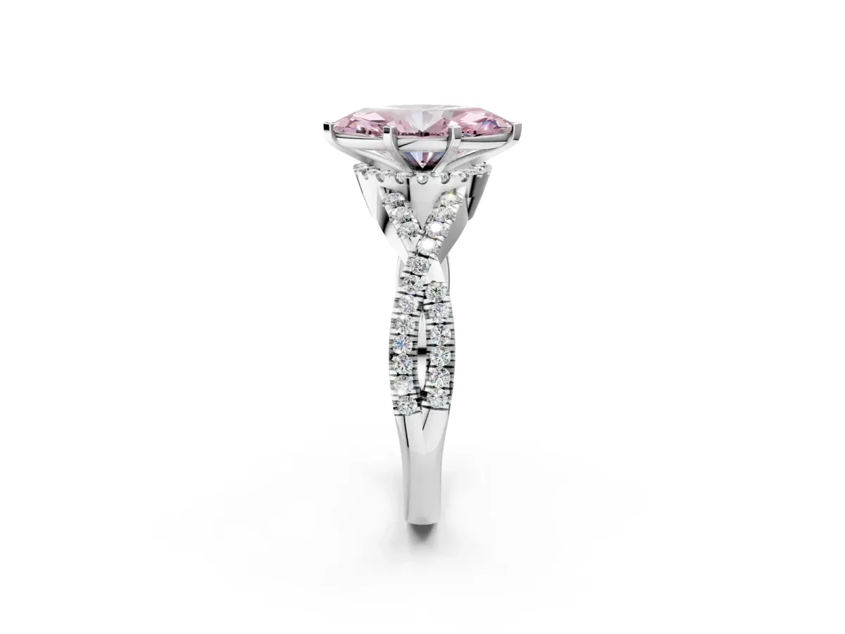 Fancy Pink Marquise Cut Diamond Halo Twist Band Solitaire Prong Setting Ring White gold