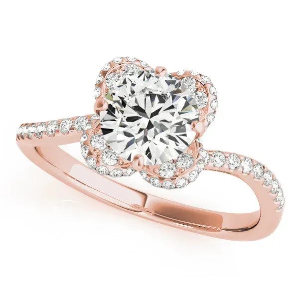 Round Cut Halo Diamond Engagement Ring with Twisted Pave Band and Four-Prong Setting Rose gold