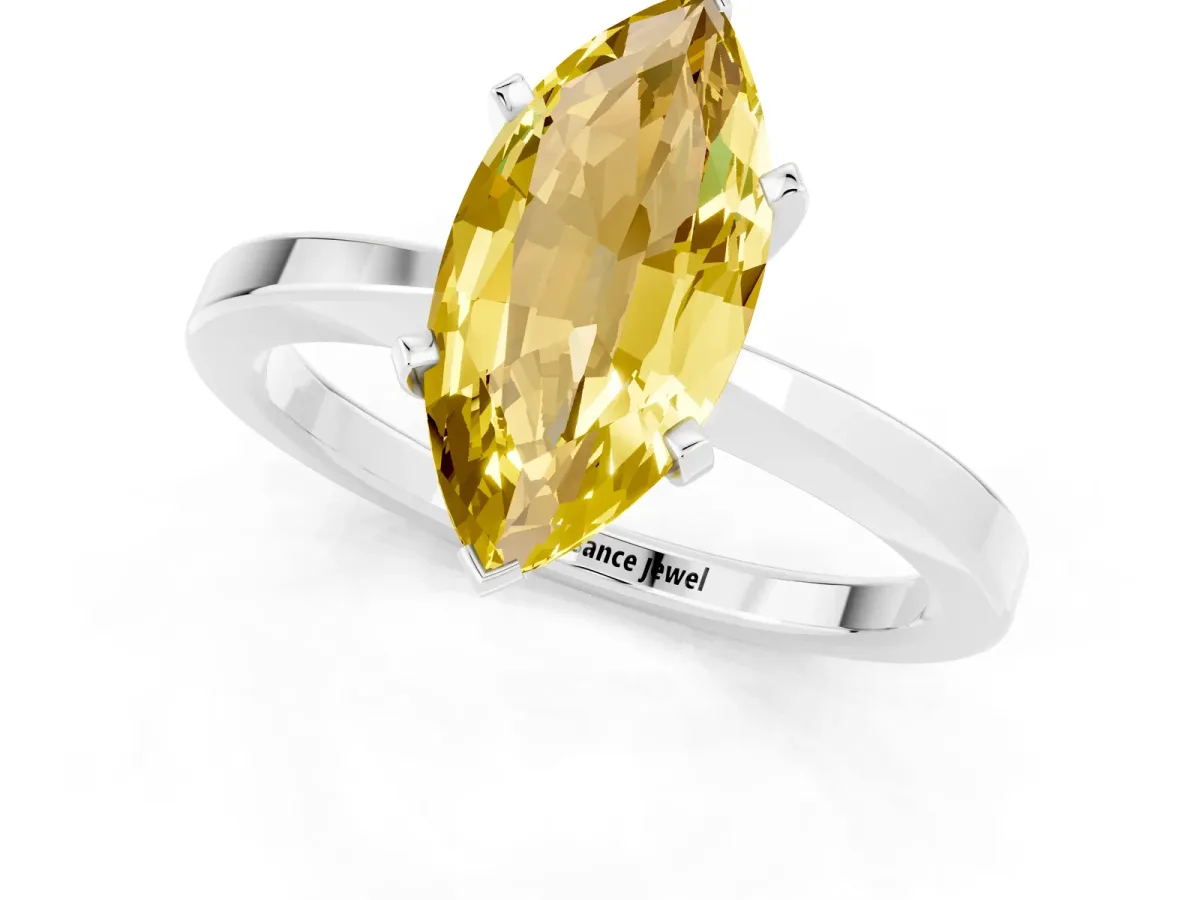 Marquise Cut Yellow Sapphire Solitaire Engagement Ring with Classic Band and Four-Prong Setting White gold