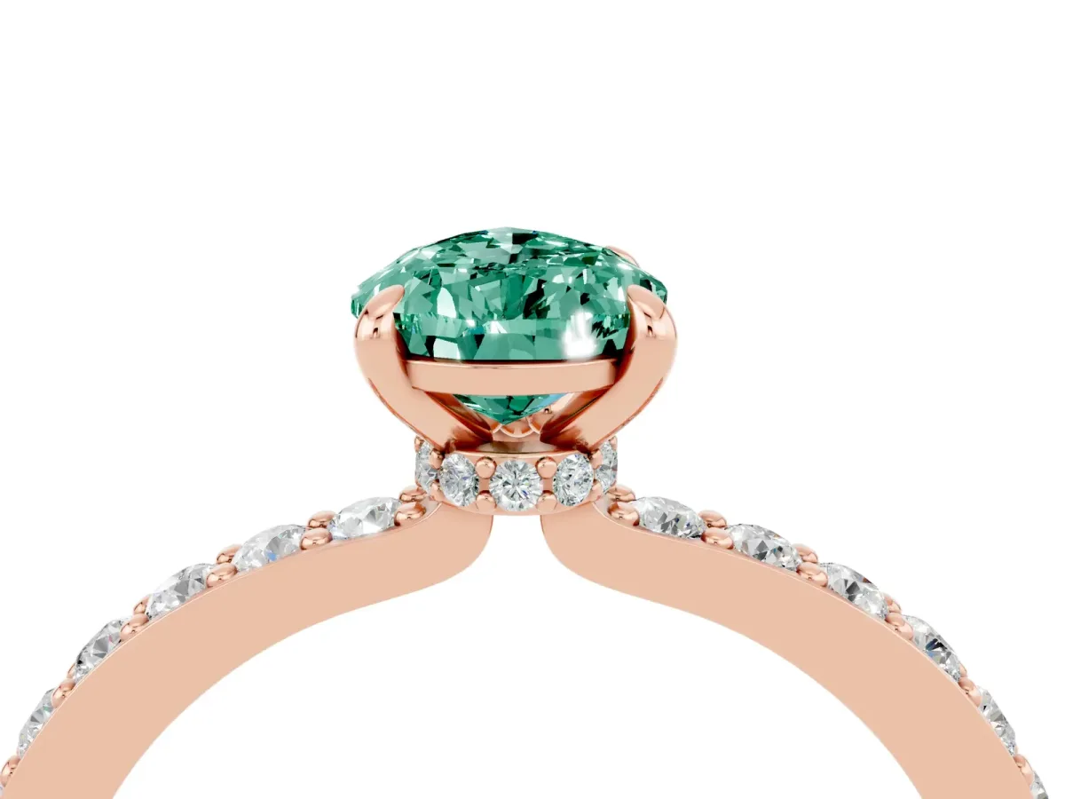 Pear Cut Green Sapphire Solitaire Engagement Ring with Pavé Band and Four-Prong Setting Rose gold