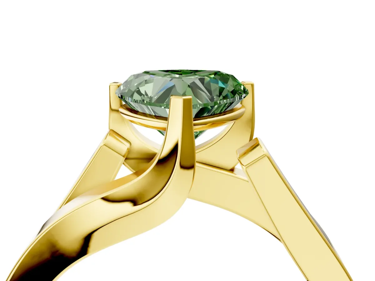 Fancy Green Modern Tension Set Heart Cut Diamond Solitaire Wide Band Ring Yellow gold