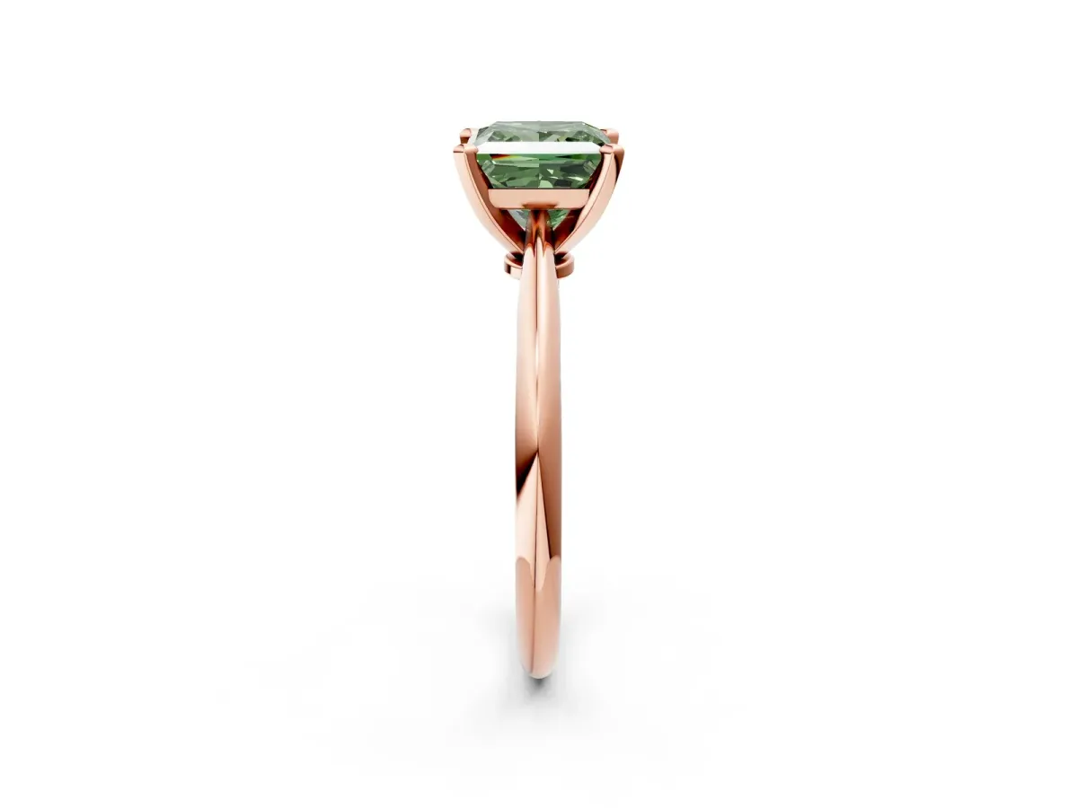 Fancy Green Princess Cut Diamond Solitaire Engagement Ring with Classic Band and Four-Prong Setting Rose gold