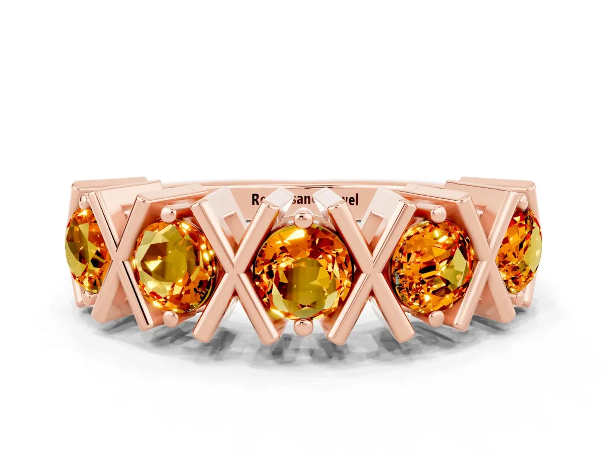 Round Citrine Channel Set Band with X-Prong Detail Rose gold