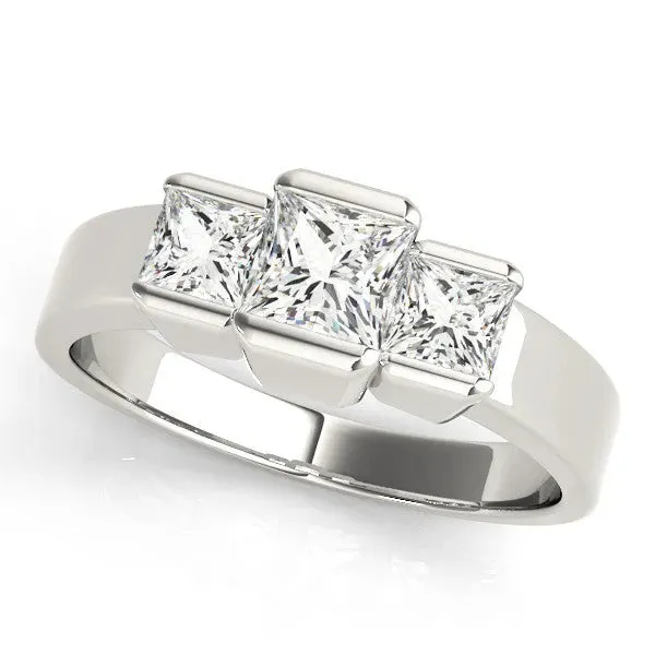 Three Stone Pear Cut Cut Channel Set Diamond Ring Silver
