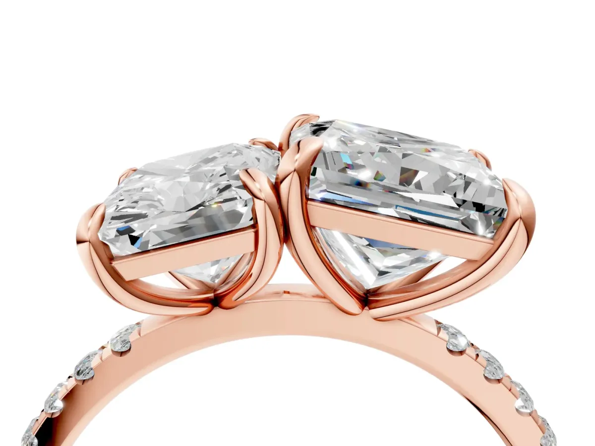 Radiant and Princess Toi Moi Ring with Prong Setting and Pave Band Rose gold