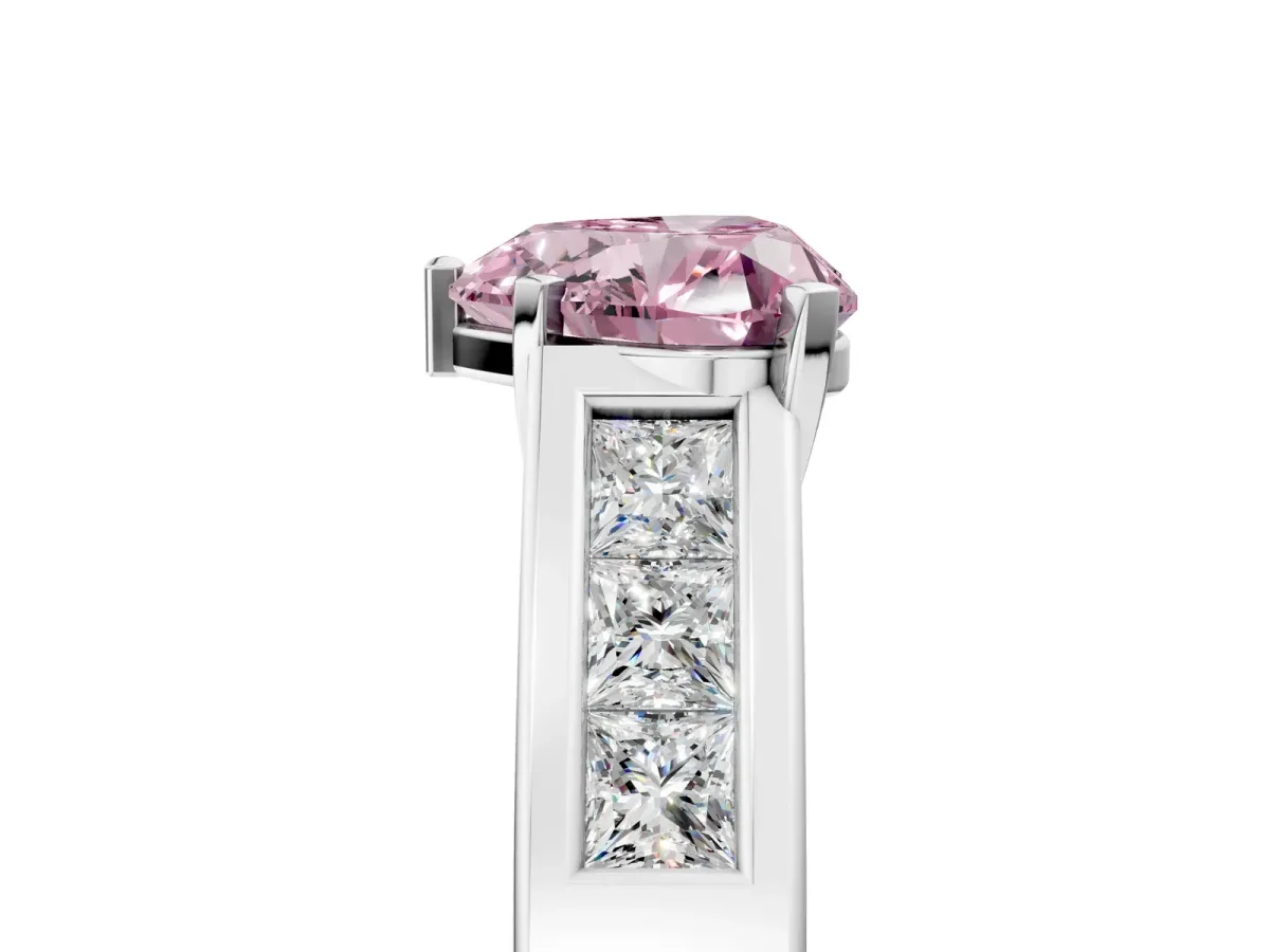 Fancy Pink Heart Cut Cut Channel Set Solitaire Ring with Four-Prong Setting White gold