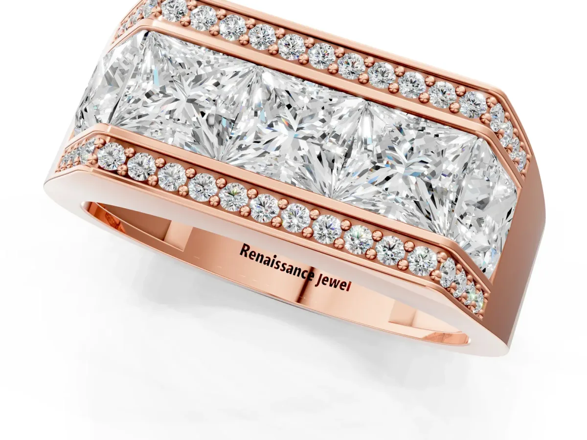 Princess and Round Diamond Channel Pavé Mens Band Rose gold