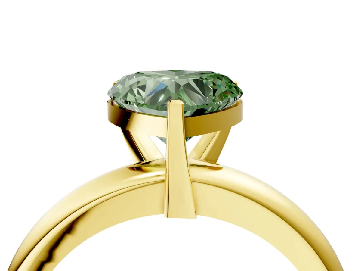 Fancy Green Heart Cut Diamond Solitaire Engagement Ring with Round Band and Four-Prong Setting Yellow gold