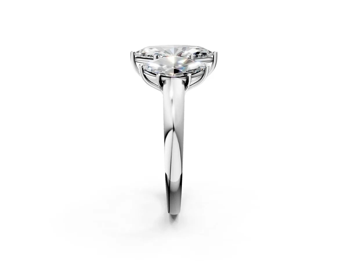 Marquise Cut Diamond Three-Stone Ring with Four-Prong Setting and Classic Band White gold