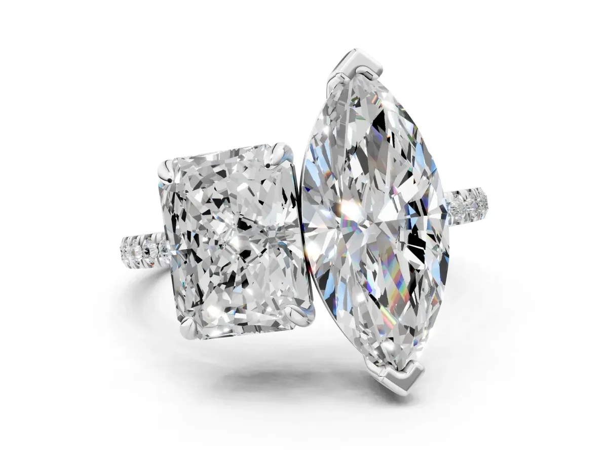 Radiant and Marquise Toi Moi Ring with Prong Setting and Pave Band White gold