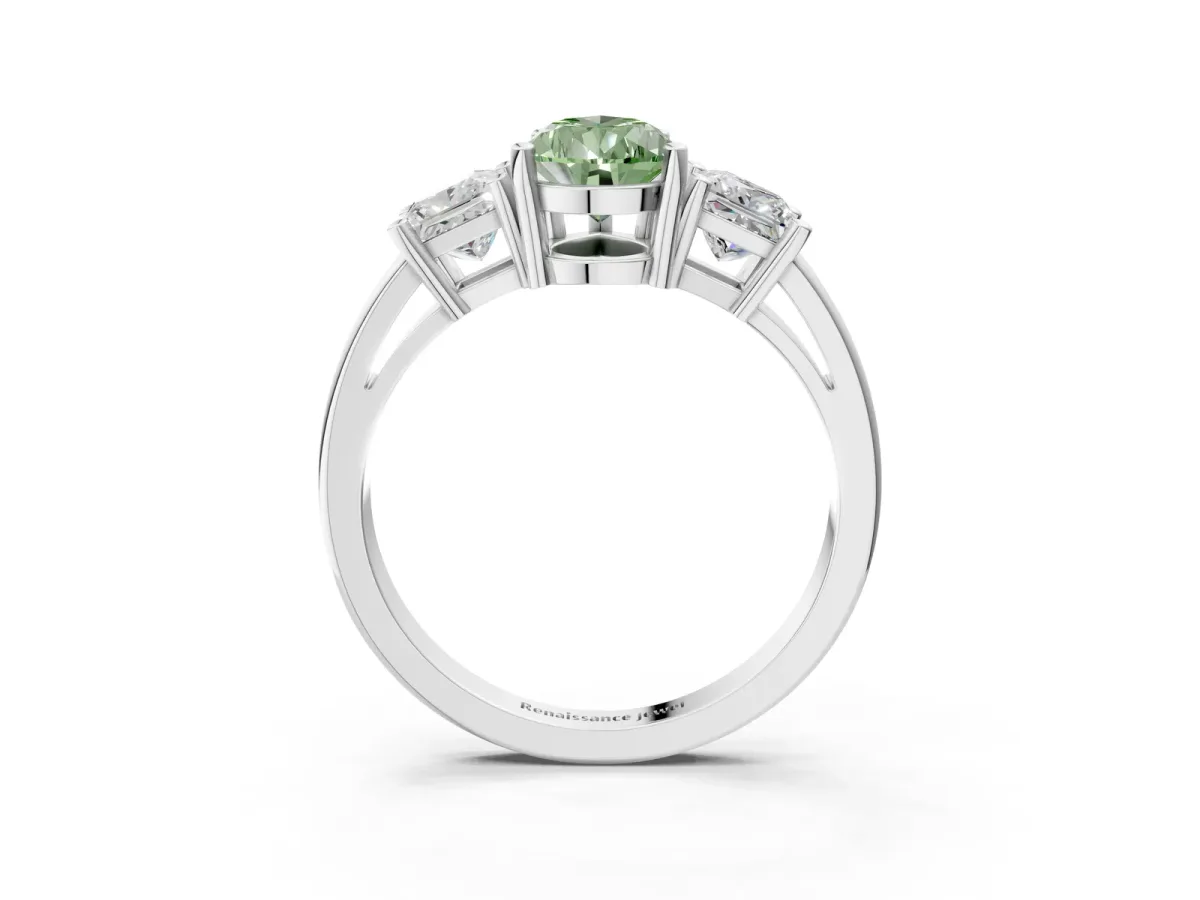 Fancy Green Three-Stone Pear Cut Cut Solitaire Ring with Prong Setting White gold