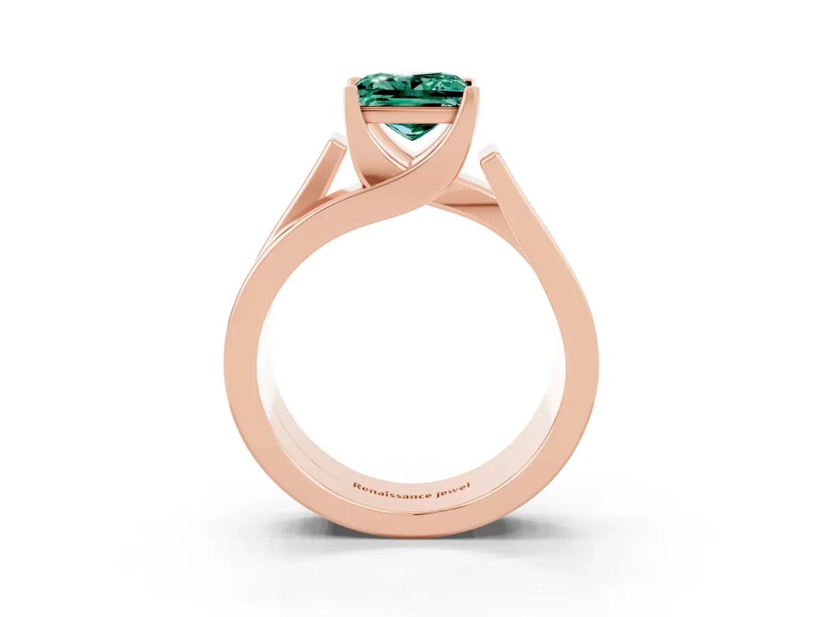 Modern Tension Set Princess Cut Green Sapphire Solitaire Wide Band Ring Rose gold