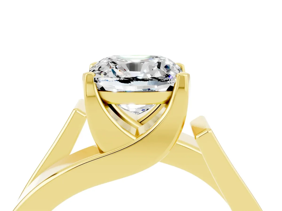 Modern Tension Set Cushion Cut Moissanite Solitaire Wide Band Ring Yellow gold