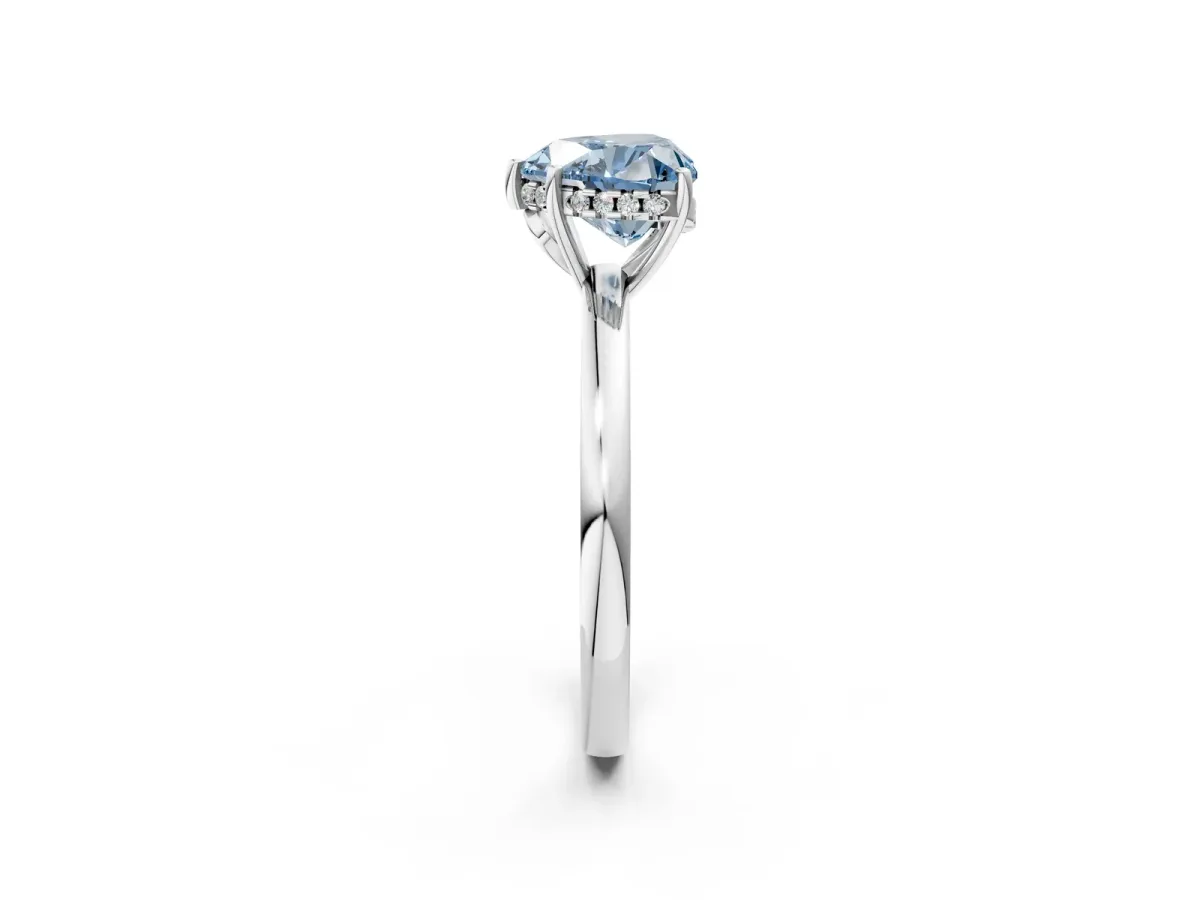 Fancy Blue Heart Cut Solitaire Diamond Ring with Prong Setting and Plain Band Silver