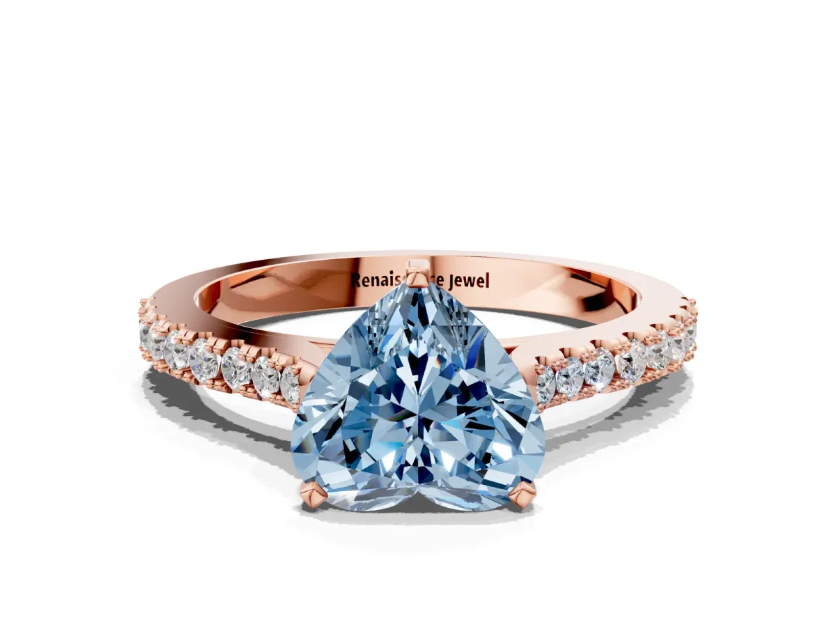 Fancy Blue Heart Cut Cut Solitaire Diamond Engagement Ring with Pave Band and Four-Prong Setting Rose gold