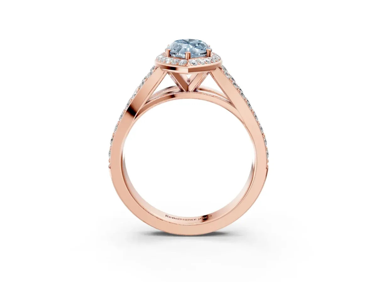 Fancy Blue Marquise Cut Diamond Split Shank Halo Ring with Four-Prong Setting Rose gold