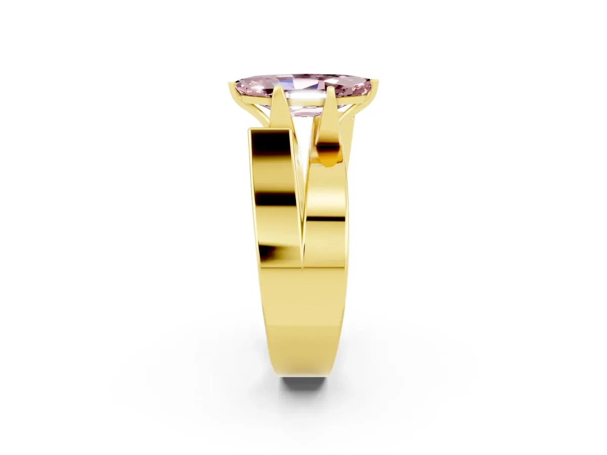 Modern Tension Set Marquise Cut Morganite Solitaire Wide Band Ring Yellow gold