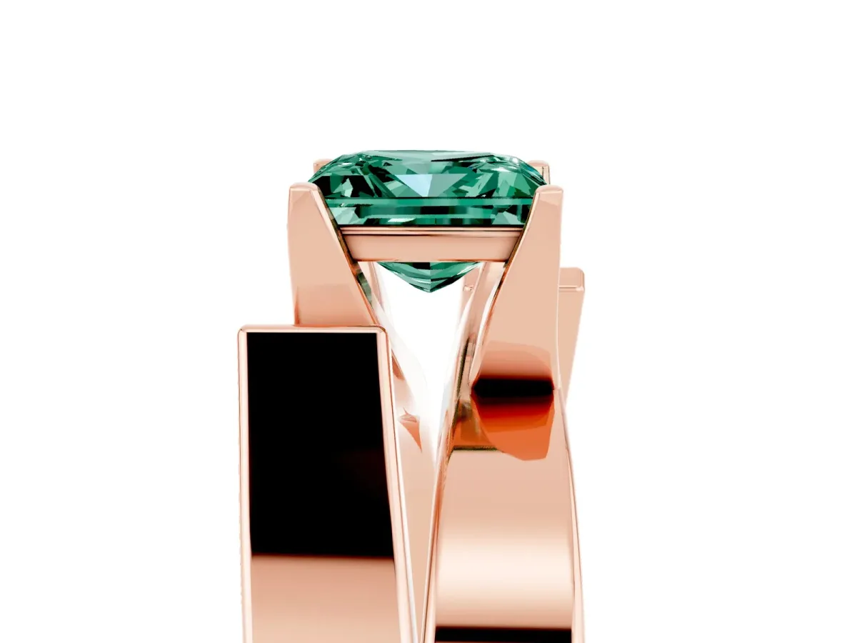Modern Tension Set Princess Cut Green Sapphire Solitaire Wide Band Ring Rose gold