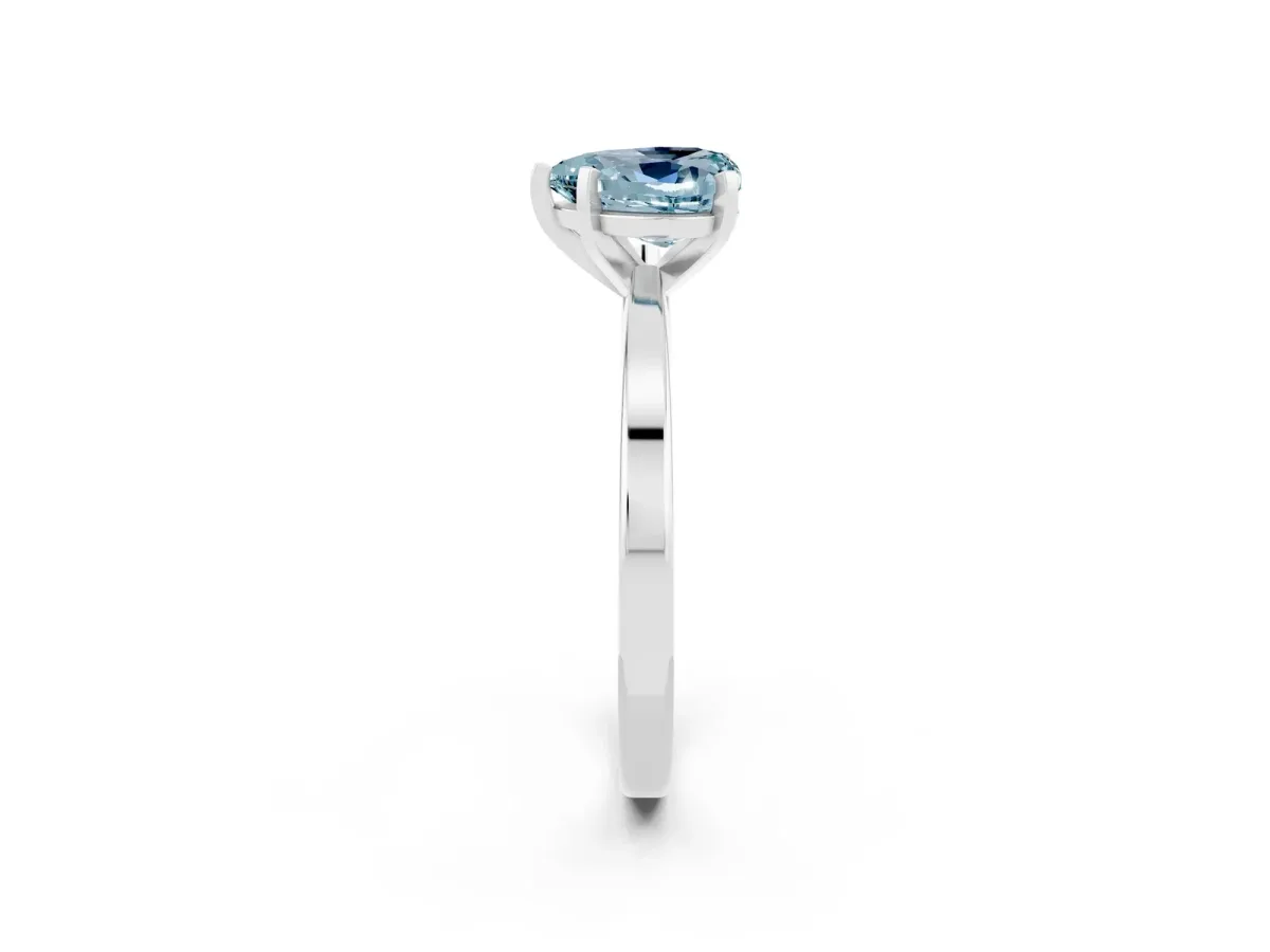 Heart Cut Aquamarine Solitaire Engagement Ring with Classic Band and Four-Prong Setting White gold
