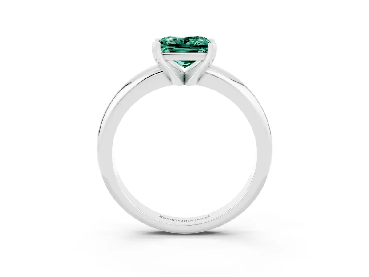 Princess Cut Green Sapphire Solitaire Engagement Ring with Round Band and Four-Prong Setting Platinum