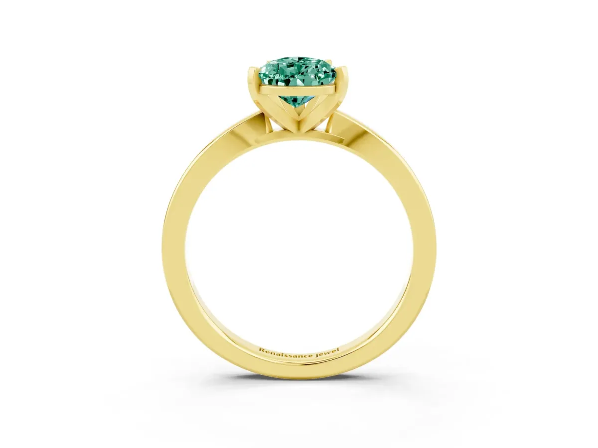 Pear Cut Green Sapphire Solitaire Engagement Ring with Classic Band and Four-Prong Setting Yellow gold