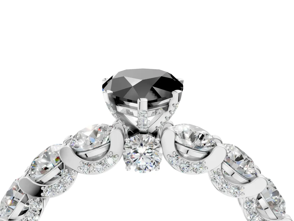 Fancy Black Pear Cut Diamond Side Stone Engagement Ring with Four-Prong Setting White gold