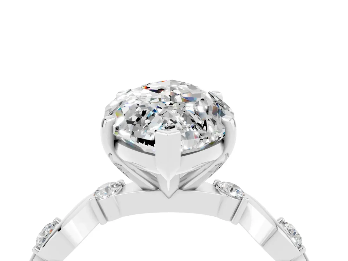 Marquise Cut Moissanite Solitaire Twisted Band with Round Accents and Prong Setting White gold