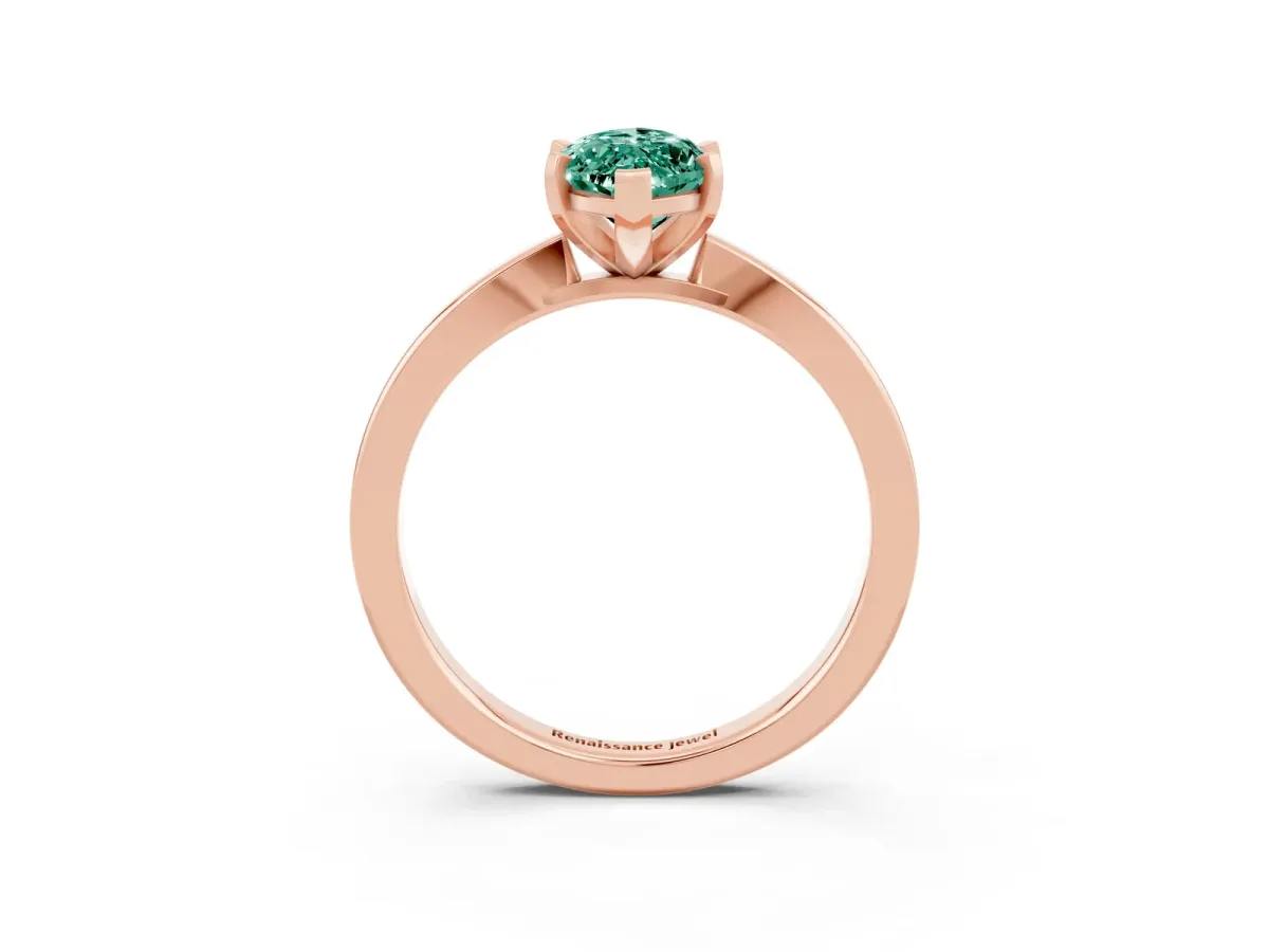 Marquise Cut Green Sapphire Solitaire Engagement Ring with Classic Band and Four-Prong Setting Rose gold