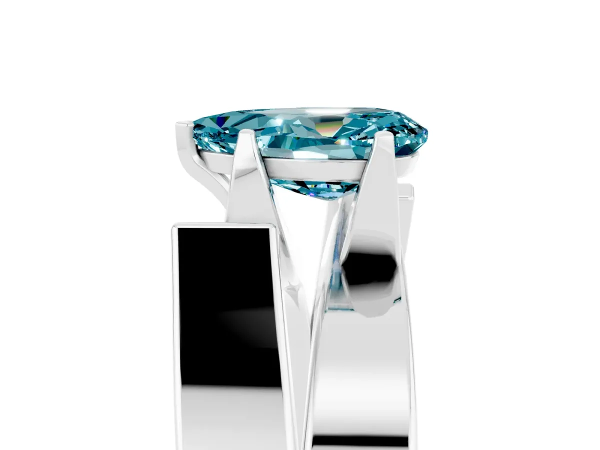 Modern Tension Set Pear Cut Blue Topaz Solitaire Wide Band Ring Platinum