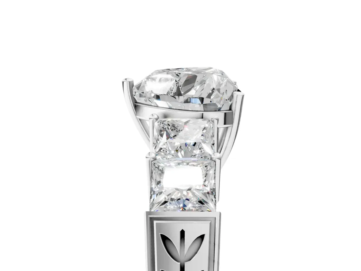 Heart Cut Solitaire Princess Side Stone Engraved Band Prong Setting Ring Silver