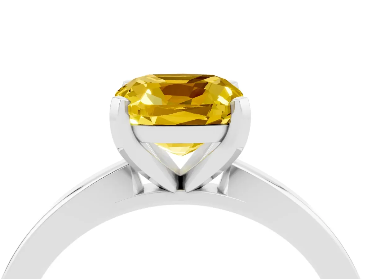 Cushion Cut Yellow Sapphire Solitaire Engagement Ring with Classic Band and Four-Prong Setting White gold