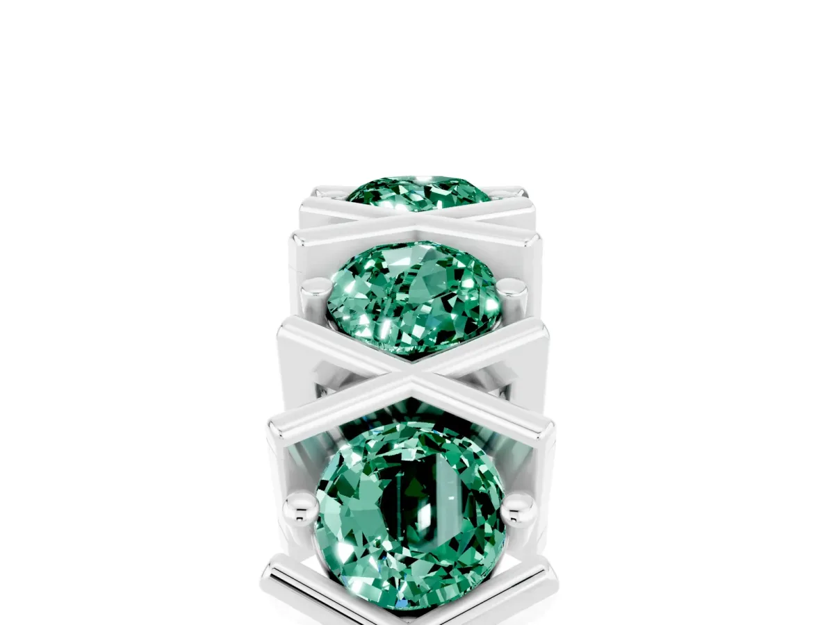 Round Green Sapphire Channel Set Band with X-Prong Detail White gold