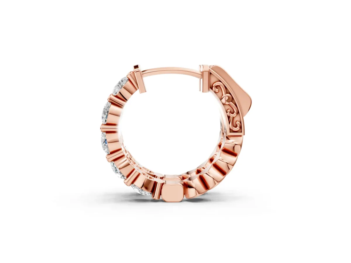 Round Diamond Eternity Hoop Earrings with Scalloped Band and Four-Prong Setting Rose gold