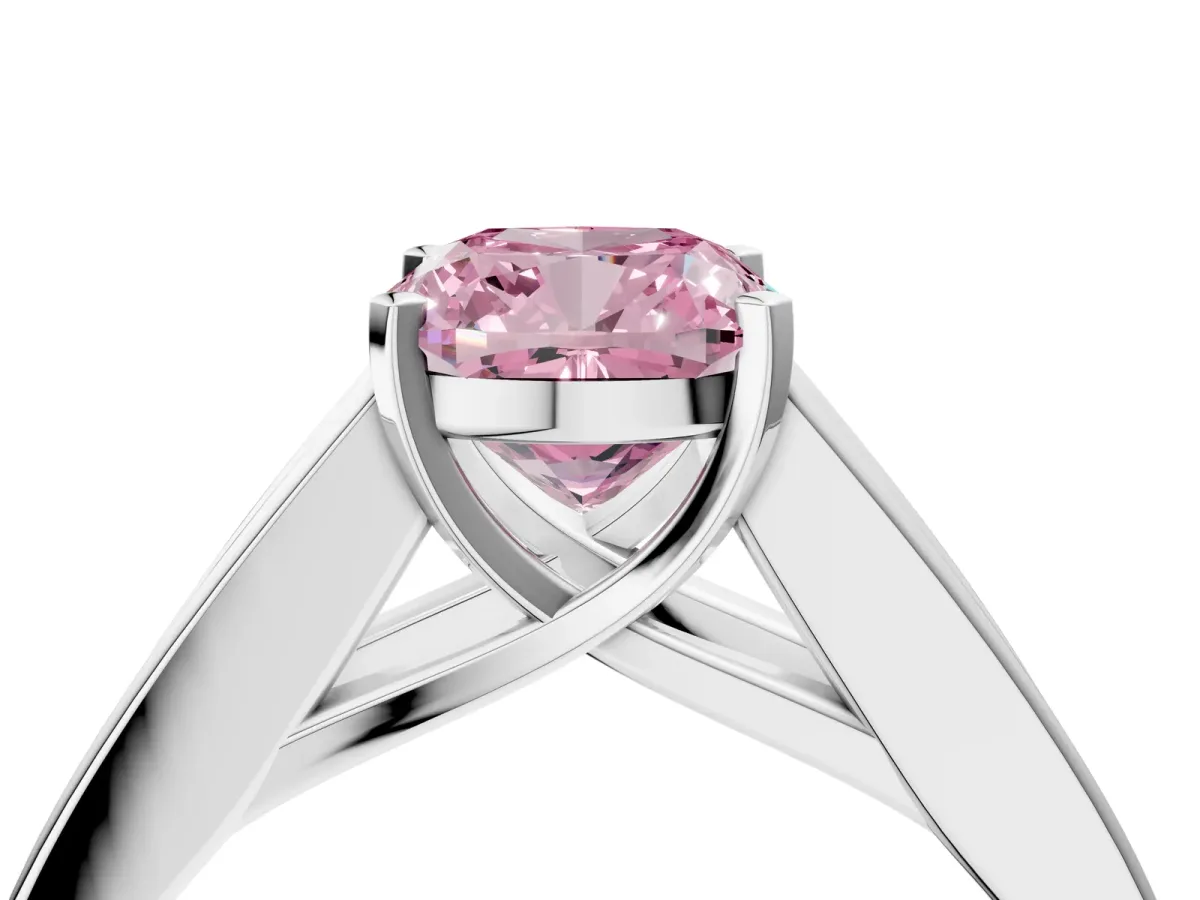 Fancy Pink Cushion Cut Cut Channel Set Solitaire Ring with Four-Prong Setting Platinum