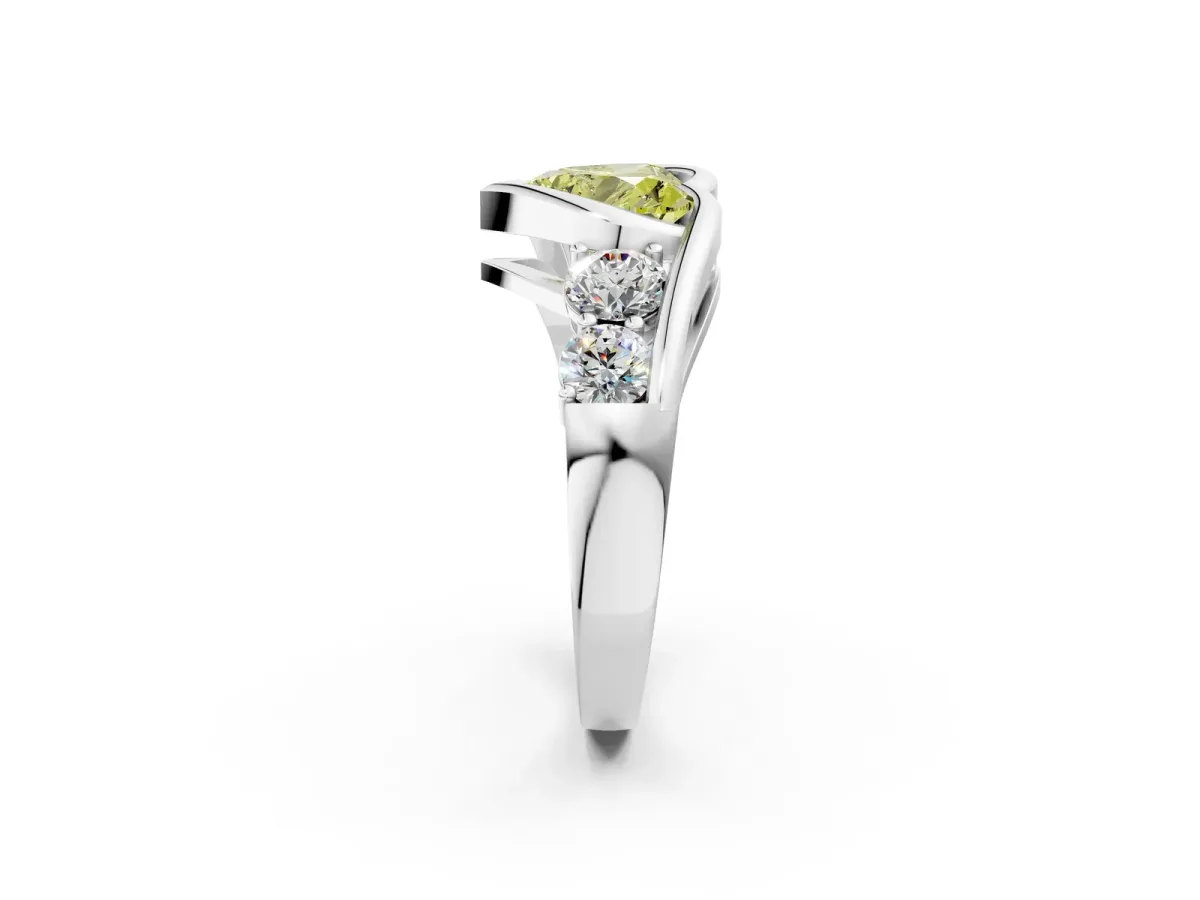 Fancy Yellow Bezel Set Heart Cut Diamond Bypass Ring with Round Accents Platinum