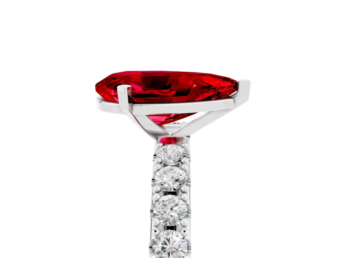 Pear Cut Ruby Solitaire Pavé Band with Four-Prong Setting Platinum