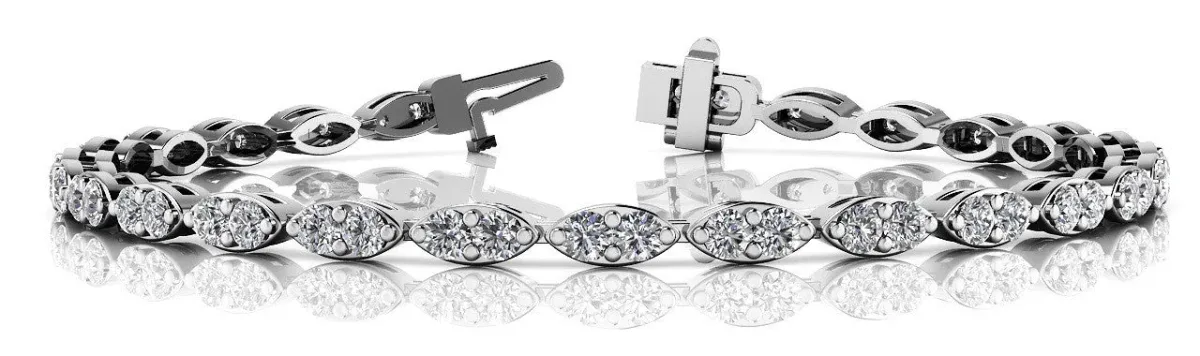 Marquise Diamond Tennis Bracelet with Bezel Setting and Four-Prong Clasp White gold